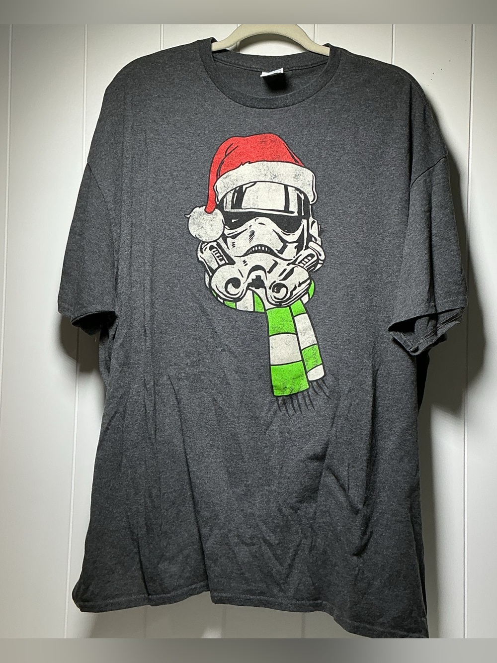 Star Wars Christmas Storm Trooper Short Sleeve T-Shirt Dark Gray Plus Size 2XL